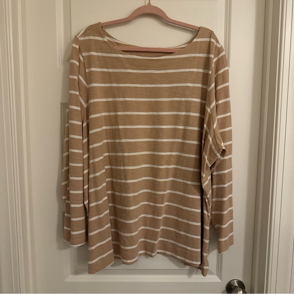Old Navy Tan and White Striped Long Sleeve Top